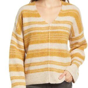 MADEWELL | Yellow Alpaca Merino Wool Blend Stripe Sweater V-Neck Boxy Pullover M
